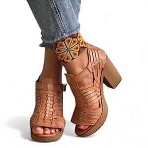 Mexican high heel huaraches leather sandals boho woven platform heel hippie